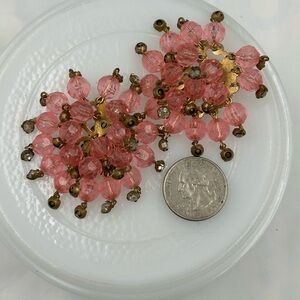 Vintage Pink glass and brass Cluster Earrings